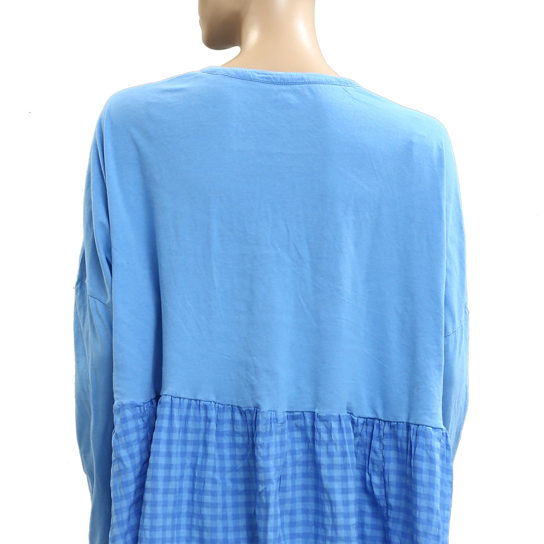 Anthropologie Pilcro Long-Sleeve Babydoll Gingham Blouse Top