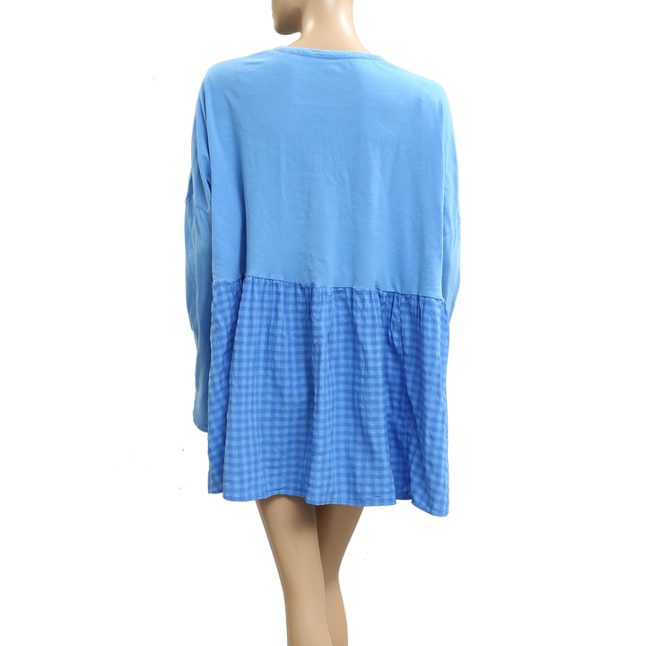 Anthropologie Pilcro Long-Sleeve Babydoll Gingham Blouse Top