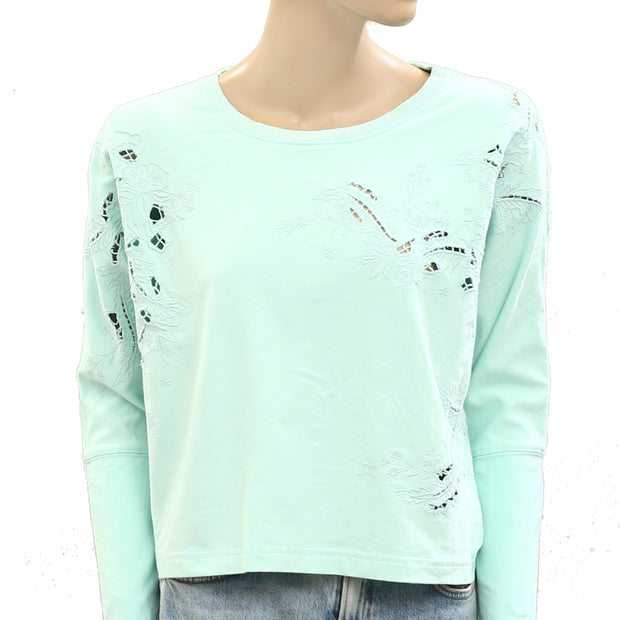 By Anthropologie Embroidered Sweatshirt Blouse Top