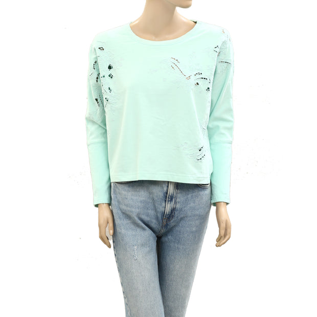 By Anthropologie Embroidered Sweatshirt Blouse Top