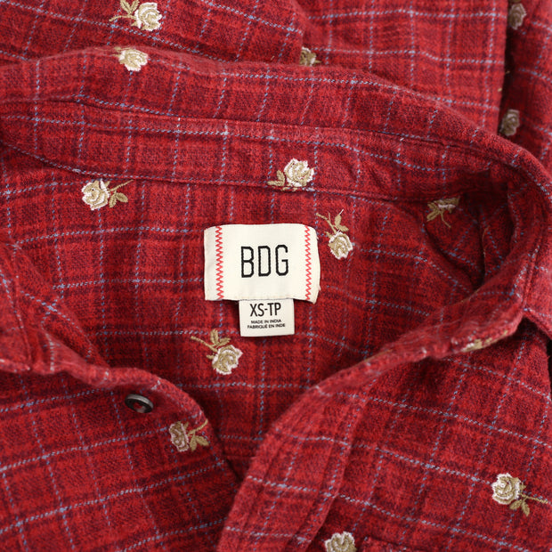 BDG Urban Outfitters Dani Embroidered Flannel Shirt Tunic Top