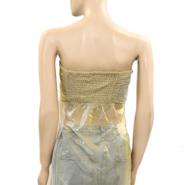 By Anthropologie Strapless Sheer Metallic Tube Tunic Top