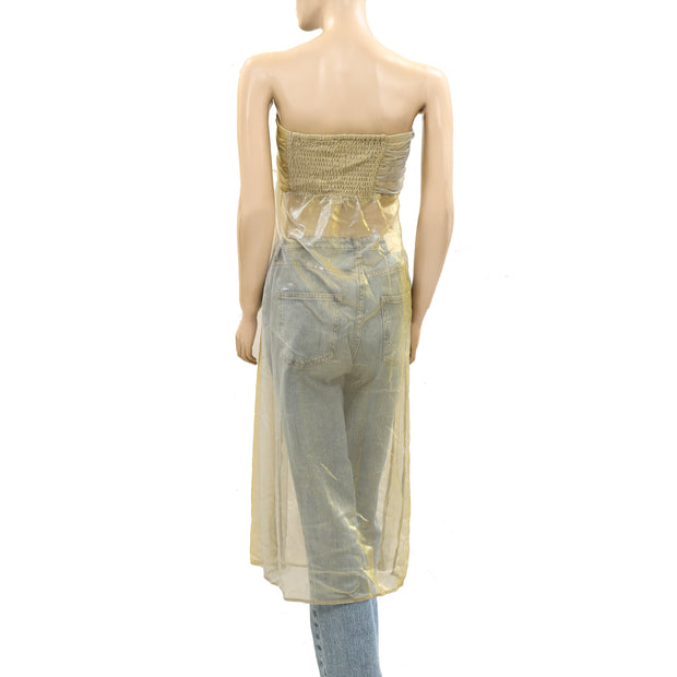 By Anthropologie Strapless Sheer Metallic Tube Tunic Top