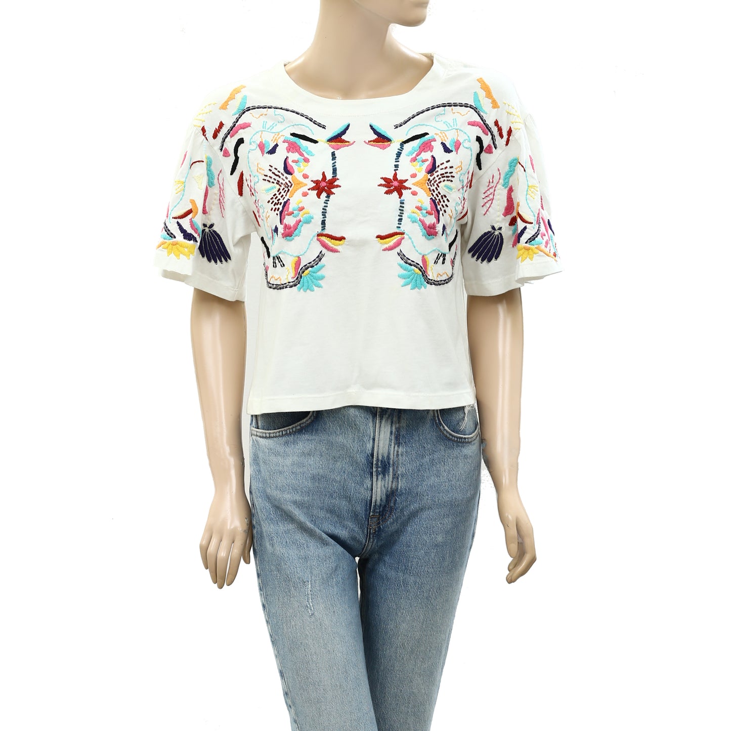 Anthropologie Floral Embroidered Shirt Blouse Top