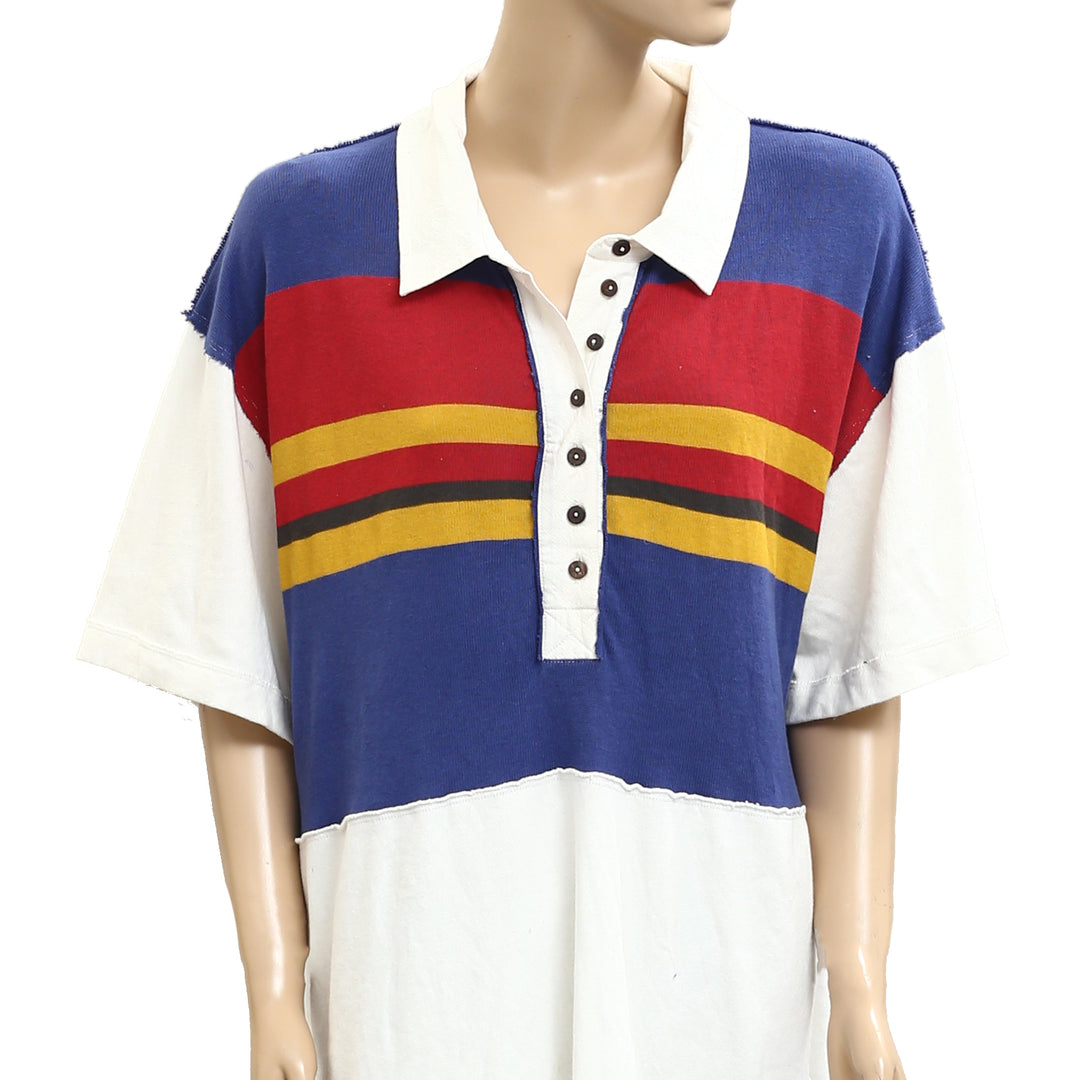 free people striped shirt dress Free People Beach blue and green striped shirt sleeve t-shirt dress Size Large