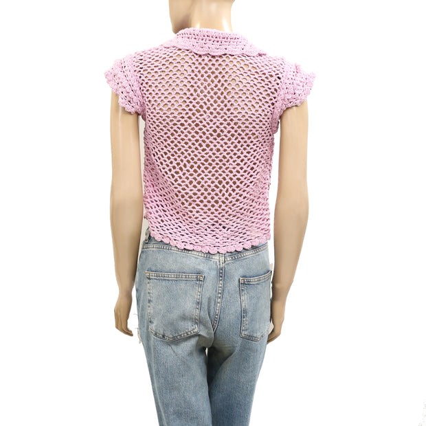 Free People Lily Crochet Cropped Blouse Top