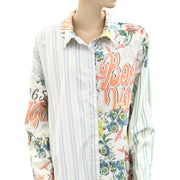 By Anthropologie Printed Shirt Tunic Top