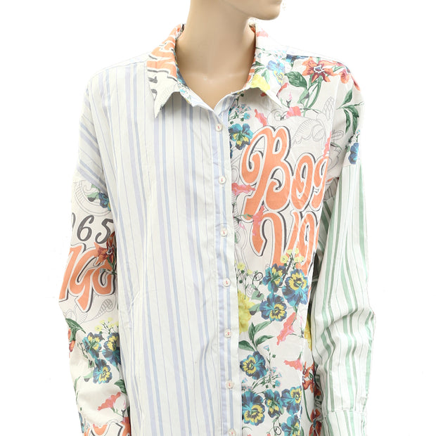 By Anthropologie Printed Shirt Tunic Top