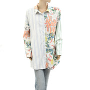 By Anthropologie Printed Shirt Tunic Top