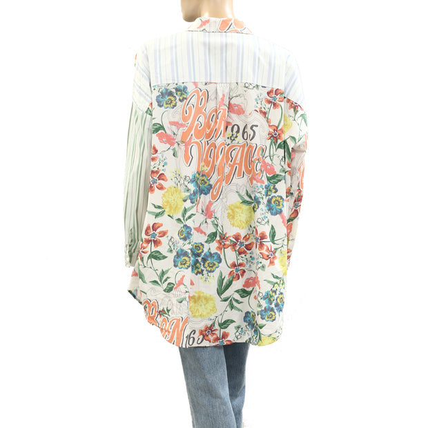 By Anthropologie Printed Shirt Tunic Top