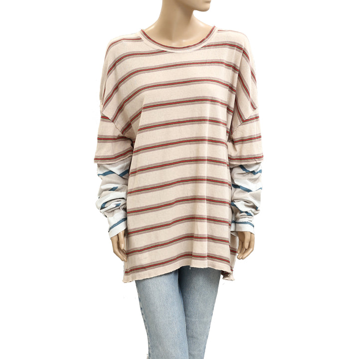 Free People We The Free Nina Stripe Long-Sleeve Tee Tunic Top