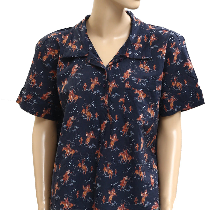 THE GREAT. The Short Sleeve Horse print Tunic Shirt Top