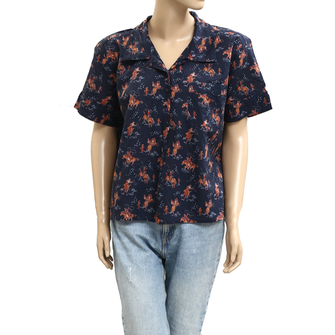 THE GREAT. The Short Sleeve Horse print Tunic Shirt Top