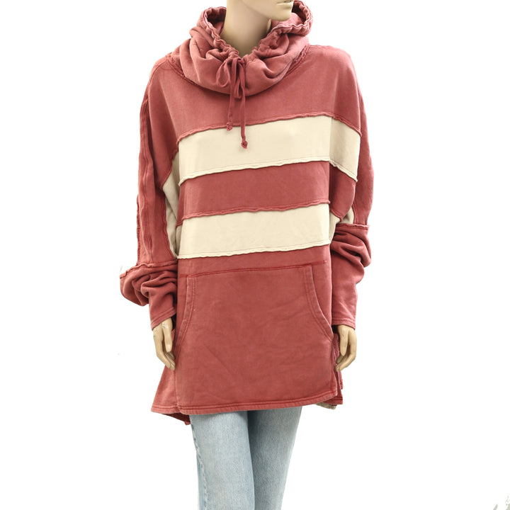 Free People Spotted In Stripes Pullover Hoodie Top