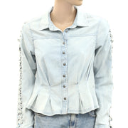 Free People Lala Lace Button Down Shirt Top