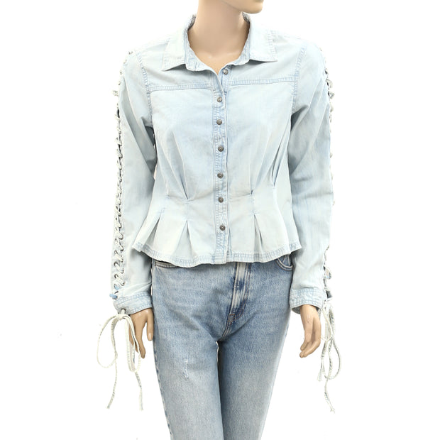 Free People Lala Lace Button Down Shirt Top