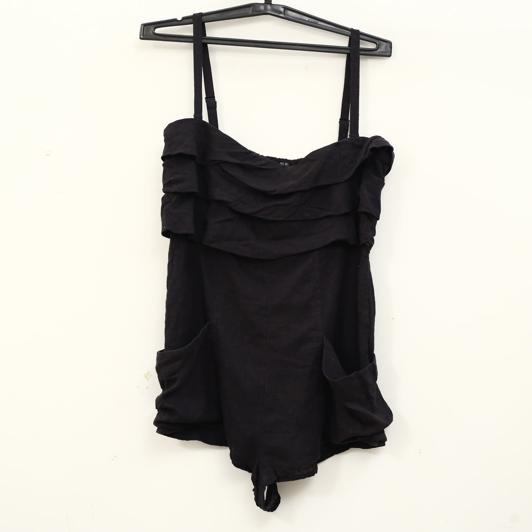 By Anthropologie Strapless Linen Romper Dress