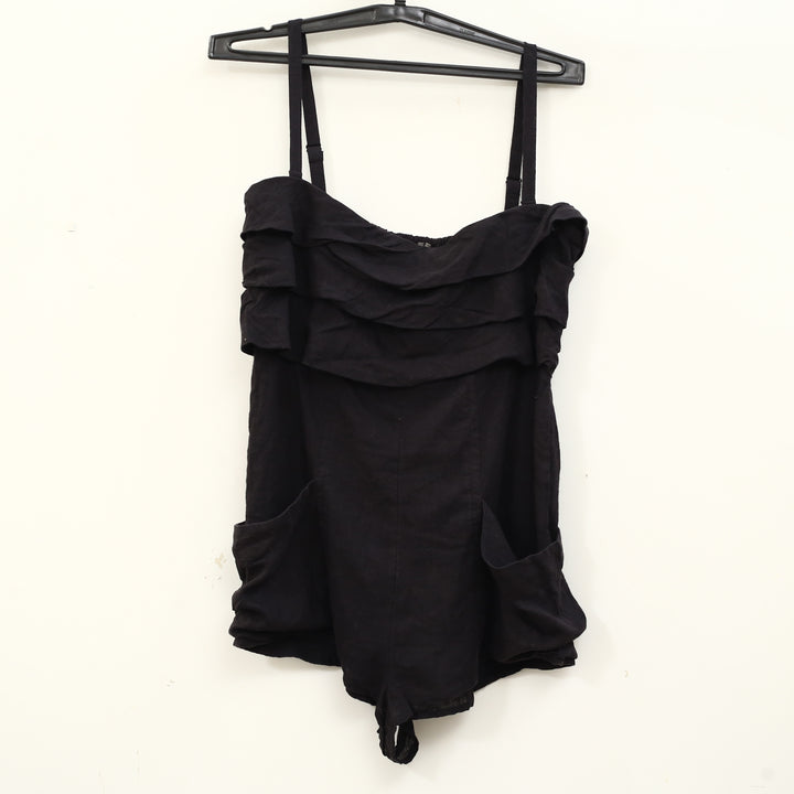 By Anthropologie Strapless Linen Romper Dress