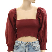 Free People Smocked Cropped Blouse Top