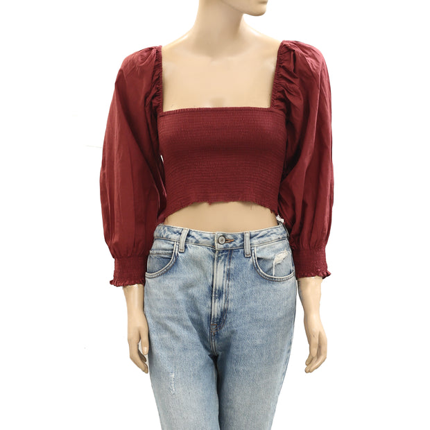 Free People Smocked Cropped Blouse Top