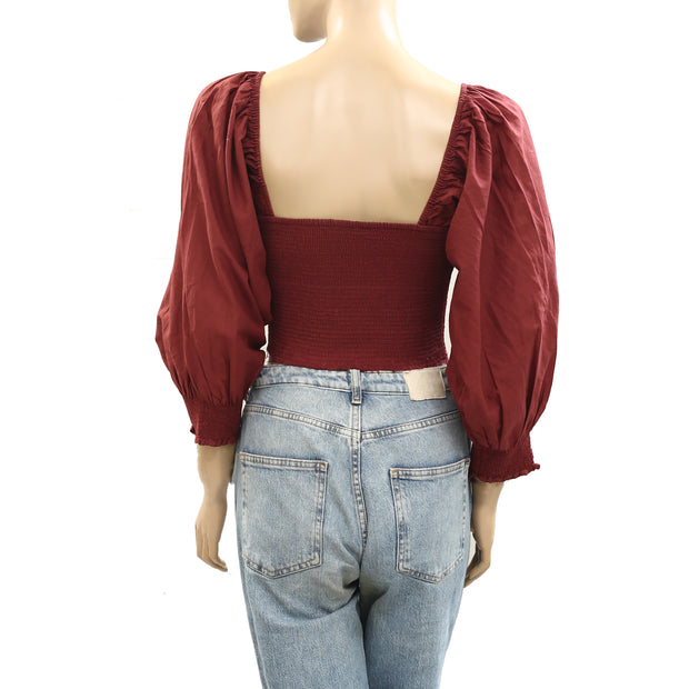 Free People Smocked Cropped Blouse Top