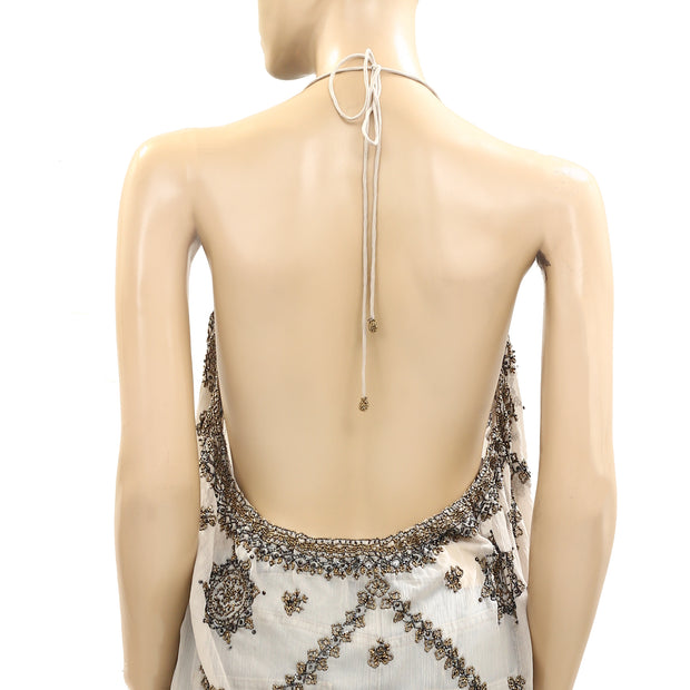 Free People Wild One Beaded Halter Blouse Top