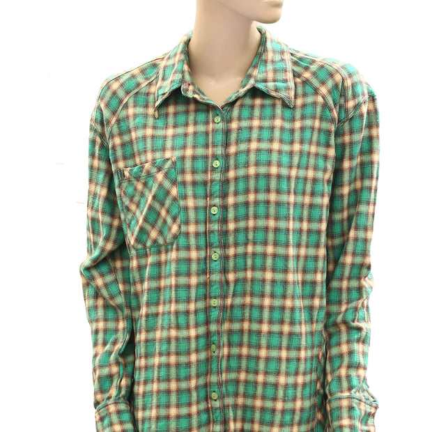 BDG Urban Outfitters Brixton Flannel Button-Down Shirt Tunic Top