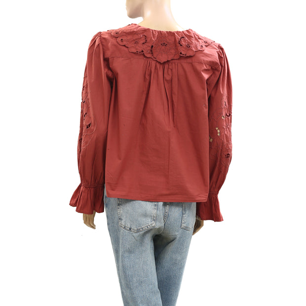 Free People Maisie Cutwork Blouse Top