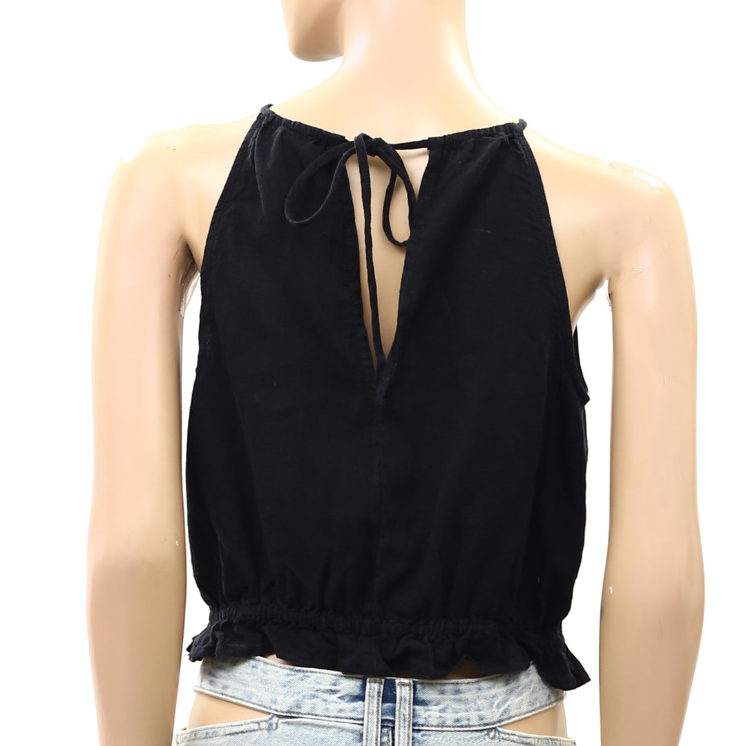 Anthropologie Pilcro Cropped Linen Halter Top