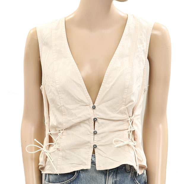 Free People Lala Lace Up Vest Blouse Top