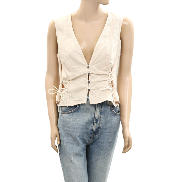 Free People Lala Lace Up Vest Blouse Top