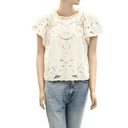 By Anthropologie The Lainie High-Neck Linen Cutwork Blouse Top