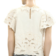 By Anthropologie The Lainie High-Neck Linen Cutwork Blouse Top