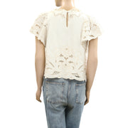 By Anthropologie The Lainie High-Neck Linen Cutwork Blouse Top