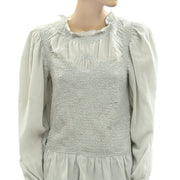 By Anthropologie Balloon-Sleeve Smocked Peplum Blouse Top