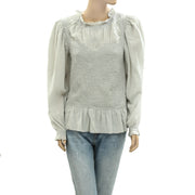 By Anthropologie Balloon-Sleeve Smocked Peplum Blouse Top