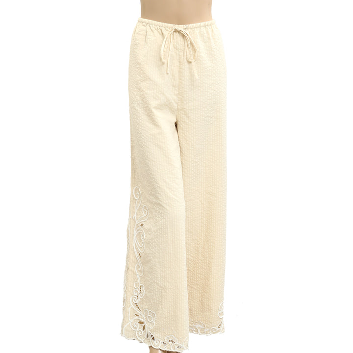 Free People Flower Eyelet Embroidered Trousers Pants