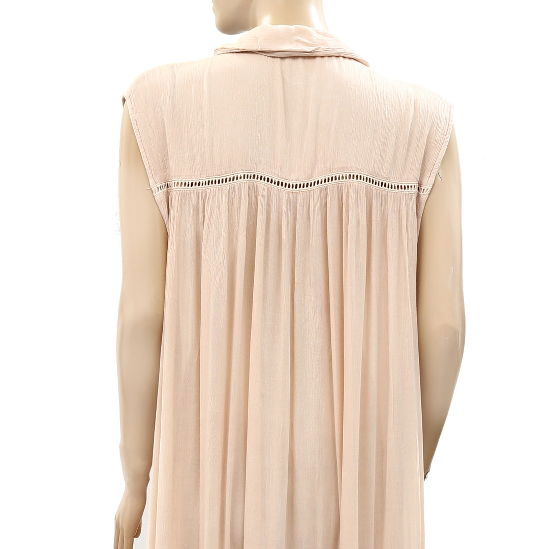 free people pretty cozy maxi dress Free People Pretty Cozy Maxi Dress Buttondown Tiered Lace Embroidered XS 265211