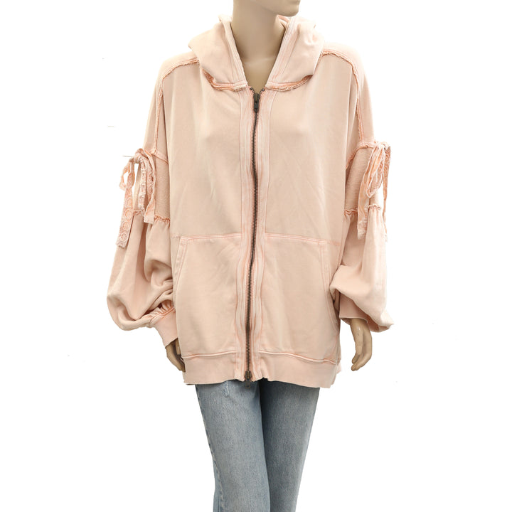 Free People Bow Girl Sweatshirt Hoodie Jacket Top