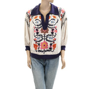 Anthropologie Floral Embroidered Blouse Pullover Top