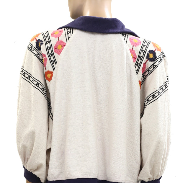 Anthropologie Floral Embroidered Blouse Pullover Top