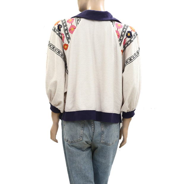 Anthropologie Floral Embroidered Blouse Pullover Top