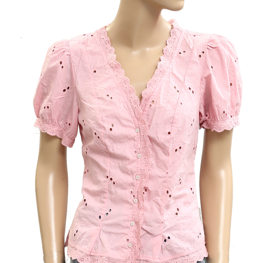 Free People Eyelet Embroidered Shirt Blouse Top