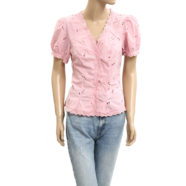 Free People Eyelet Embroidered Shirt Blouse Top