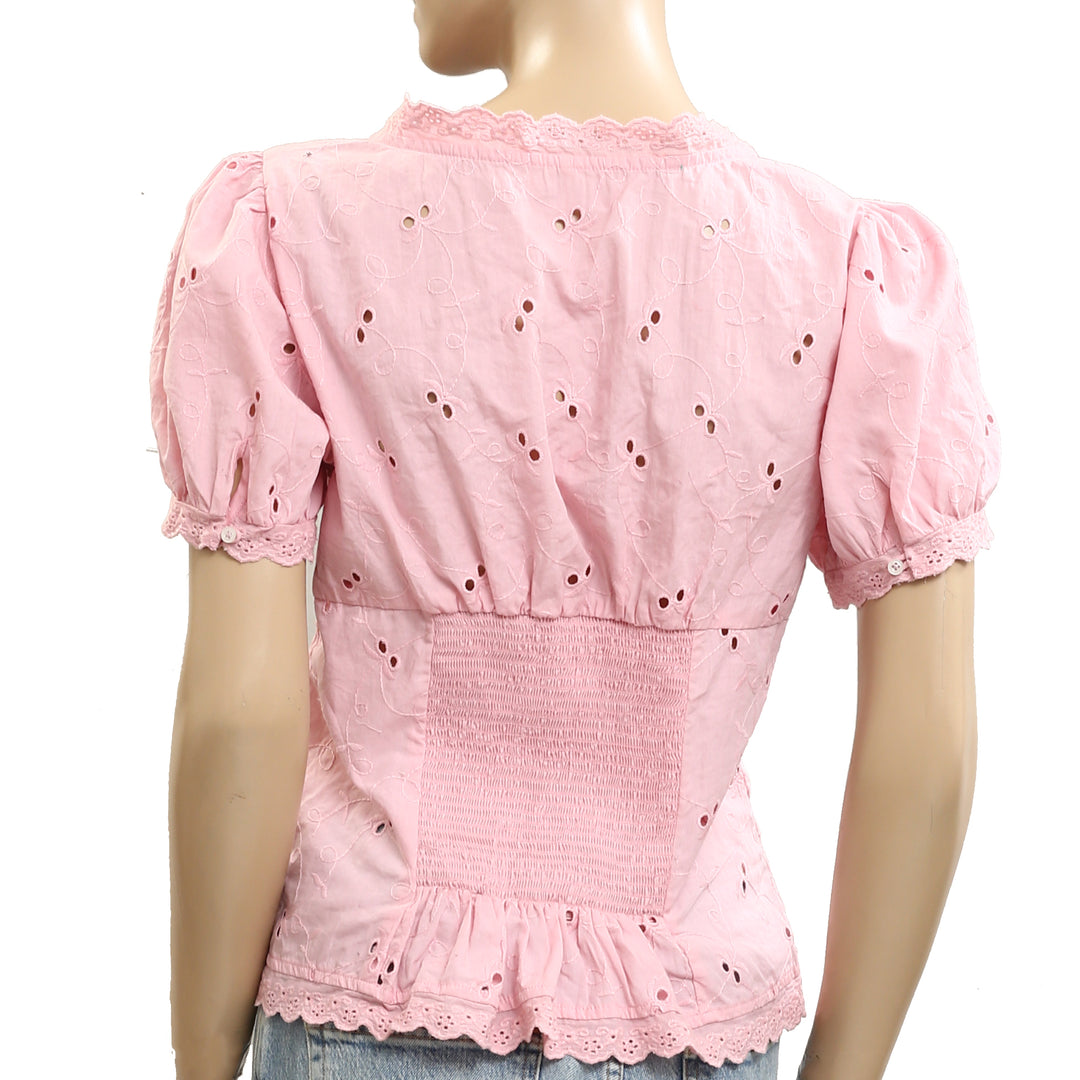 Free People Eyelet Embroidered Shirt Blouse Top