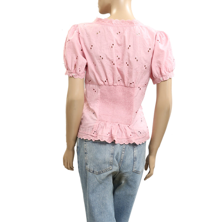 Free People Eyelet Embroidered Shirt Blouse Top