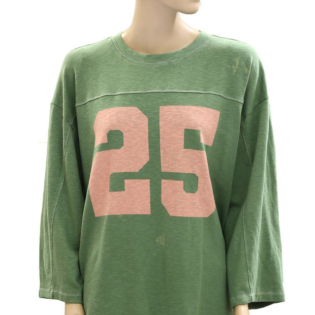 Anthropologie Pilcro 3/4 Sleeve Varsity Tee Tunic Top