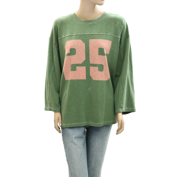 Anthropologie Pilcro 3/4 Sleeve Varsity Tee Tunic Top