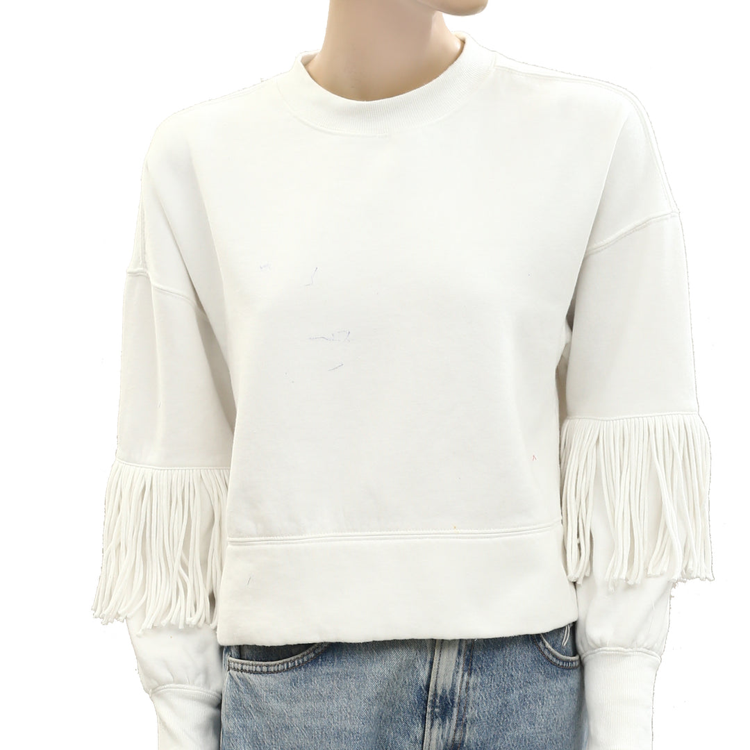 Maeve Anthropologie Fringe-Sleeve Crew Neck Sweatshirt Top