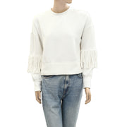 Maeve Anthropologie Fringe-Sleeve Crew Neck Sweatshirt Top